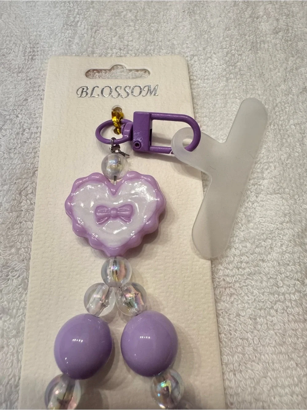 Lavender Beaded Heart Bracelet Clip phone charm